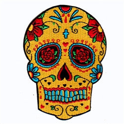gold flower skull patch image